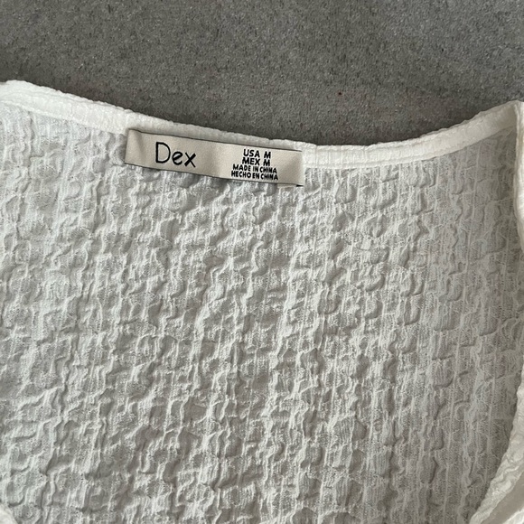 [M]Dex Women's White Textured Babydoll Tassels Mid Sleeve Top Polyester - Picture 2 of 7